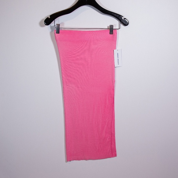 NEW Cotton Citizen Ribbed Sweater Knit Stretch Pull On Midi Skirt Solid Pink S - Picture 1 of 4
